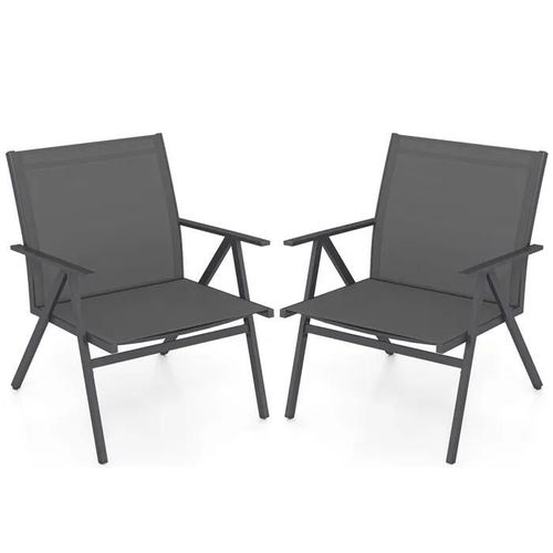 Lot De 2 Chaises De Jardin Extérieur Costway, Tissu En Maille Respirante, Cadre En Métal, Charge 160 Kg, Pour Porche Balcon Cour