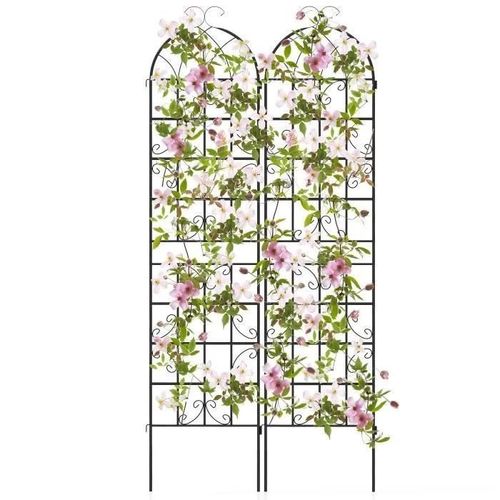 Costway Treillis De Jardin Lot De 2 220x50cm-3 En 1 Clôture-En Métal Antirouille-Motif Elégant-Plantes Grimpantes,Roses,Légumes