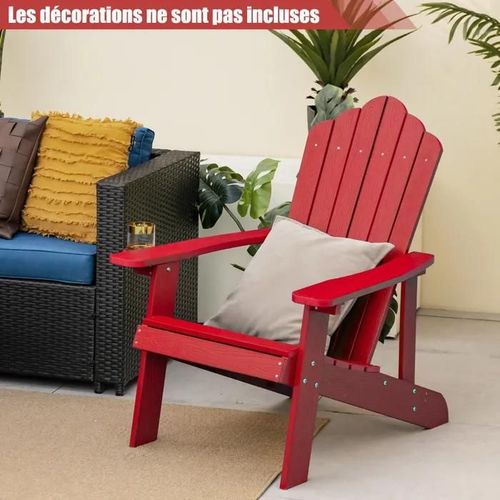 Costway Fauteuil De Jardin Extérieur Adirondack En Hips Imperméable Avec Porte-Gobelet, Charge 170kg, Pour Piscine Terrasse, Rouge
