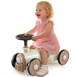 COSTWAY Porteur Enfants avec Volant, Bouton de Sifflet de Train, Espace de Rangement sous le Siège, 61 x 30 x 38 cm Beige