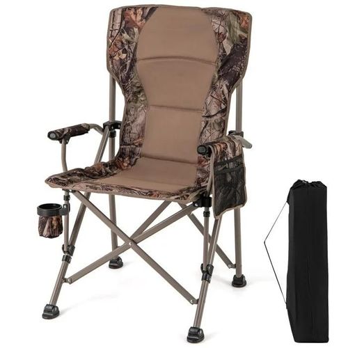Chaise De Camping Pliante Costway, Accoudoirs Avec Couvercles, Sac De Transport, Porte-Gobelet, Poche De Rangement, Pieds Réglables