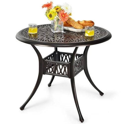 Costway Table De Jardin Extérieur 91 Cm En Aluminium Moulé, Trou Pour Parasol De 5 Cm, Pieds Réglables, Pour Patio Balcon Bistrot