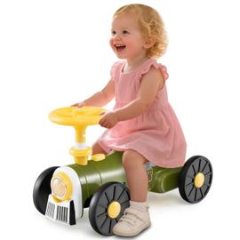 COSTWAY Porteur Enfants avec Volant, Bouton de Sifflet de Train, Espace de Rangement sous le Siège, 61 x 30 x 38 cm Vert