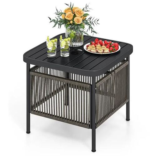 Costway 2 En 1 Table Base De Jardin Extérieur Comme Pied De Parasol, Trou Pour Parasol De 4 Cm, Pour Balcon Patio, 56 X 56 X 49 Cm