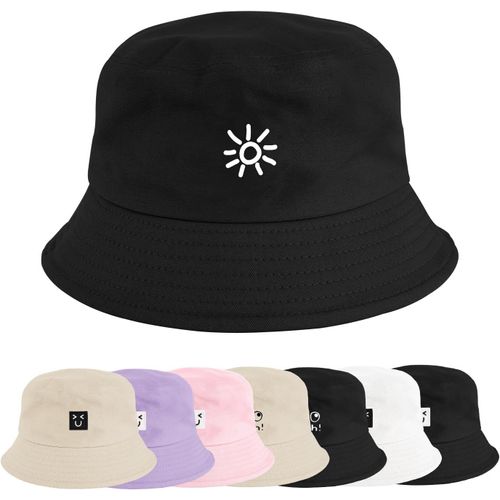 Chapeaux De Seau Visage Souriant Femme Homme,Bob En Coton De Soleil Anti-Uv Chapeau De Pêcheur Pliable Été Unisexe Bucket Hat 56-58cm.[Z1458]