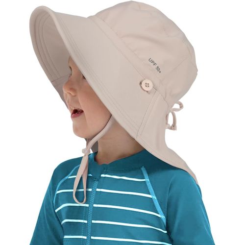 Enfant Chapeau De Soleil Protection Upf 50+,Chapeau De Plage D'été Bain Avec Rabat Pour Le Cou,Réversible Large Bord Pour Filles Et Garçons.[Z453]