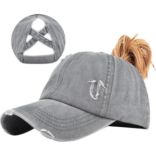 Queue De Cheval Casquette De Baseball,Coton Chignon Haut Désordonné Réglable Respirant Anti-Uv Protection Solaire Distressed Casquette Unisexe Vintage Casquette Cross Hat.[Z601]