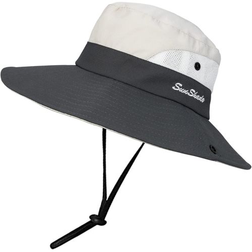 Chapeau De Soleil Pour Femme-Protection Uv-En Maille-Bord Large-Chapeau De Pêche Pour La Plage-Avec Trou Pour Queue De Cheval.[Z615]