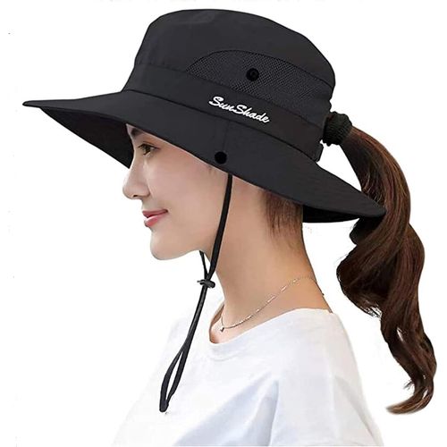Chapeau De Soleil Pour Femme-Protection Uv-En Maille-Bord Large-Chapeau De Pêche Pour La Plage-Avec Trou Pour Queue De Cheval.[Z617]