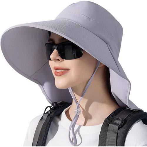 Chapeau De Soleil Femmes Anti Uv Chapeau D'été Avec Trou Pour Queue De Cheval 12cm À Large Bord Safari Casquette Pour Randonnée,Voyage,Pêche,Camping 55-60cm.[Z638]