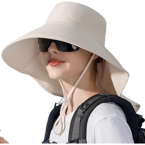 Chapeau De Soleil Femmes Anti Uv Chapeau D'été Avec Trou Pour Queue De Cheval 12cm À Large Bord Safari Casquette Pour Randonnée,Voyage,Pêche,Camping 55-60cm.[Z636]