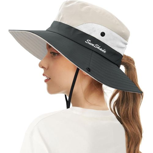 Chapeau De Soleil À Large Bord Pour Femme,Protection Uv,Maille Pliable,Queue De Cheval,Chapeau De Pêche,Casquette De Plage Pour La Pêche,La Randonnée,Le Jardinage.[Z624]