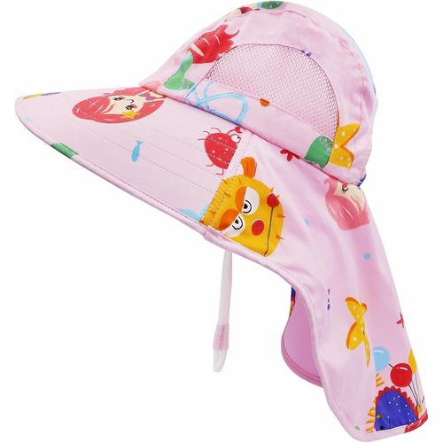 Chapeau De Soleil Enfant,Casquette De Plage Bebe Rabat Cou Protection Chapeau De Pêcheur Garçon Fille,Chapeau Bord Large Chapeaux De Seau Réglable.[Z707]