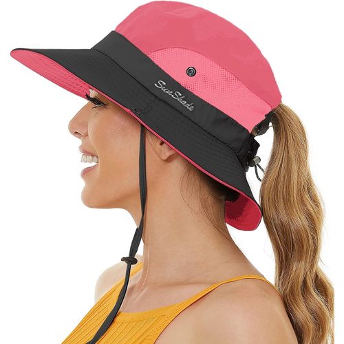 Chapeau De Soleil Femme Protection Solaire Chapeaux De Randonnée Brousse De Queue De Cheval Large Bord Pliable Pour Safari Pêche.[Z692]