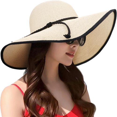Femme Capeline Chapeau De Paille Chapeau À Large Bord Casquettes Anti-Soleil Respirant Pliable Rouleau Plage Cap Chapeau De Soleil Upf 50+.[Z670]