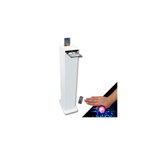 Tour de son Colonne HIFI Blanche avec lecteur CD, Bluetooth, RADIO FM USB, 60W, Téléco, Jeux de lumières Bagues LED EN CADEAUX