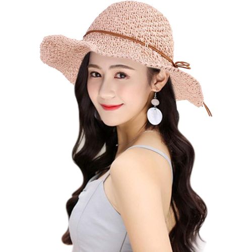 Chapeau De Paille D'eté Pour Femme Chapeau De Soleil Anti-Uv Pliable Capeline Large Bord Protection Soleil Upf50+ Fedora Réglable Chapeau De Plage Respirant Décoration Vacances Pour Extérieur.[Z1496]