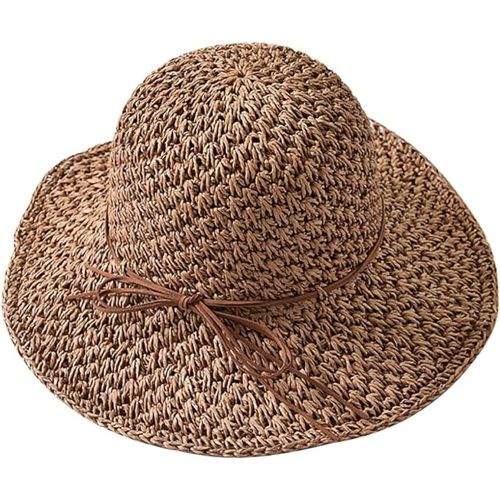 Chapeau De Paille D'eté Pour Femme Chapeau De Soleil Anti-Uv Pliable Capeline Large Bord Protection Soleil Upf50+ Fedora Réglable Chapeau De Plage Respirant Décoration Vacances Pour Extérieur.[Z1494]