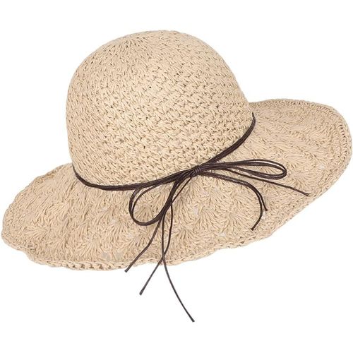 Chapeau De Paille D'eté Pour Femme Chapeau De Soleil Anti-Uv Pliable Capeline Large Bord Protection Soleil Upf50+ Fedora Réglable Chapeau De Plage Respirant Décoration Vacances Pour Extérieur.[Z1493]