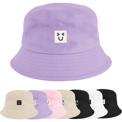 Chapeaux De Seau Visage Souriant Femme Homme,Bob En Coton De Soleil Anti-Uv Chapeau De Pêcheur Pliable Été Unisexe Bucket Hat 56-58cm.[Z1462]