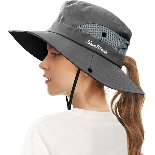 Chapeau De Soleil À Large Bord Pour Femme,Protection Uv,Maille Pliable,Queue De Cheval,Chapeau De Pêche,Casquette De Plage Pour La Pêche,La Randonnée,Le Jardinage.[Z625]
