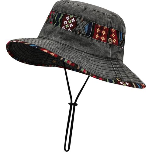 Chapeau De Soleil D'été Unisexe Upf 50+,Chapeau Boonie En Denim Coton Vintage Délavé,Chapeau De Pêcheur Cowboy Respirant,Pliable Chapeau Bob Homme Femme,Chapeau De Safari En Jean Extérieur