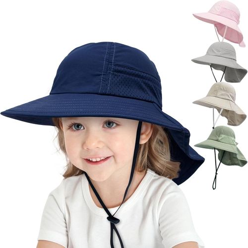 Chapeau De Soleil Garçons Filles Eté Protection Upf 50+ Casquette À Large Bord Rabat De Cou Chapeau De Joueur De Plage.[Z628]