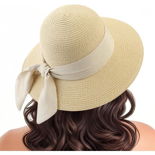 Chapeau De Soleil Panama En Paille Classique Pour Femme Et Homme,Larges Bords Chapeau De Soleil,Anti-Uv Pour Plage Voyage Fedora,Pliable Anti-Uv Large Bord Ete,Upf 50+ (Beige)