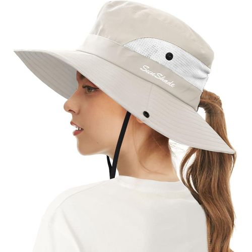Chapeau De Soleil À Large Bord Pour Femme,Protection Uv,Maille Pliable,Queue De Cheval,Chapeau De Pêche,Casquette De Plage Pour La Pêche,La Randonnée,Le Jardinage.[Z622]