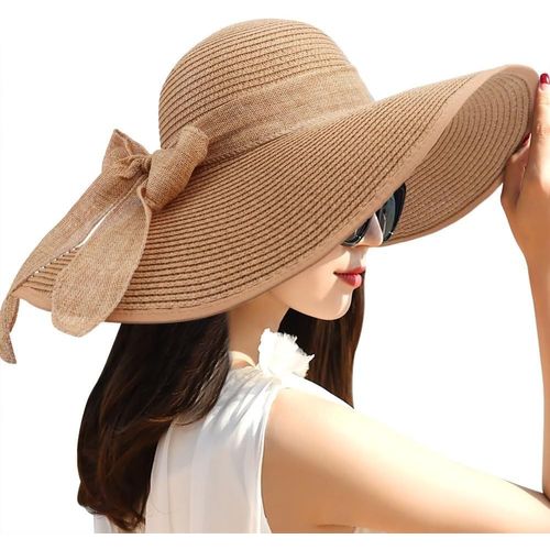 Femme Capeline Chapeau De Paille Chapeau À Large Bord Casquettes Anti-Soleil Respirant Pliable Rouleau Plage Cap Chapeau De Soleil Upf 50+.[Z672]