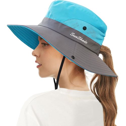 Chapeau De Soleil À Large Bord Pour Femme,Protection Uv,Maille Pliable,Queue De Cheval,Chapeau De Pêche,Casquette De Plage Pour La Pêche,La Randonnée,Le Jardinage.[Z627]