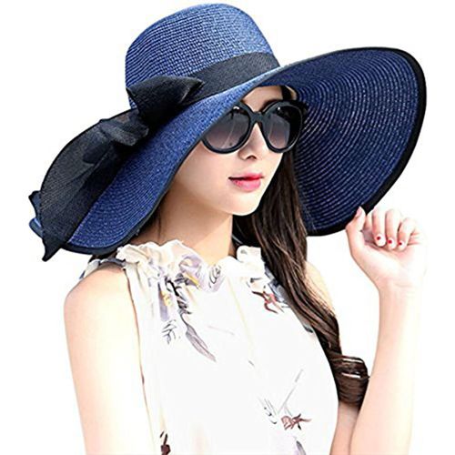 Femme Capeline Chapeau De Paille Chapeau À Large Bord Casquettes Anti-Soleil Respirant Pliable Rouleau Plage Cap Chapeau De Soleil Upf 50+.[Z673]
