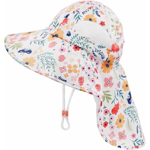 Chapeau De Soleil Enfant,Casquette De Plage Bebe Rabat Cou Protection Chapeau De Pêcheur Garçon Fille,Chapeau Bord Large Chapeaux De Seau Réglable.[Z708]
