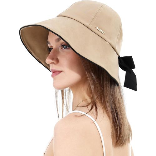 Chapeau De Soleil Femme Avec Trou Pour Queue De Cheval N?Ud Ultra Large Bord Uv50+ Bob Filles Imperméable Pliable Plage.[Z746]