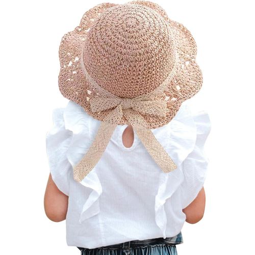 Chapeau Paille Pour Fille-Soleil D'été Pour Enfant Avec Noeud-Protection Solaire Pliable Pour 2-6 Ans.[Z782]