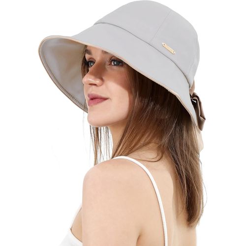 Chapeau De Soleil Femme Avec Trou Pour Queue De Cheval N?Ud Ultra Large Bord Uv50+ Bob Filles Imperméable Pliable Plage.[Z744]