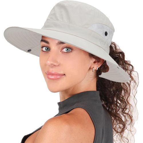 Chapeau De Soleil D'été Pour Femme-Chapeau De Plage À Large Bord-Protection Uv-Chapeau Pliable En Maille Avec Trou Pour Queue De Cheval