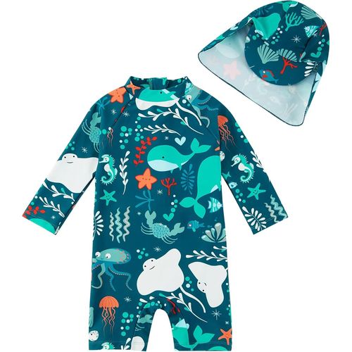 Maillot De Bain Une Pièce Avec Fermetures Éclair Pour Bébé Garçons Maillot De Bain Pour Bébé Protection Solaire Upf 50+ Avec Chapeau De Soleil.[Z845]