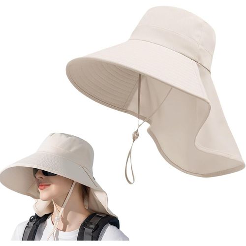 Chapeau De Soleil Femme Randonnée Été-Protection Uv En Maille,Large Bord Pliable,Couvre Nuque-Pour Plage,Jardinage,Pêche,Voyage