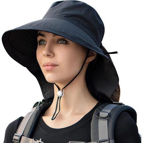 Chapeau De Soleil À Large Bord Pour Femme Protection Uv Casquette Avec Trou Queue De Cheval Randonnée Cyclisme Montagne Voyage.[Z861]