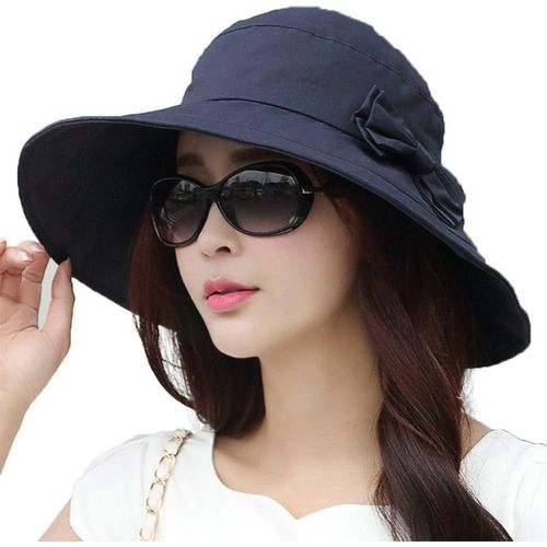 Comhats Chapeau De Paille À Large Bord Pour Femme,Chapeau D¿Été Pliable Avec N?Ud Papillon Pour La Plage,Convient Pour Queue De Cheval,Upf 50.[Z958]