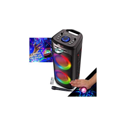 Enceinte Autonome Lumineuse 1000W CD - MS06-CD-XXL - Bluetooth / USB - Karaoké, RADIO FM, Lumières Bagues LED EN CADEAUX