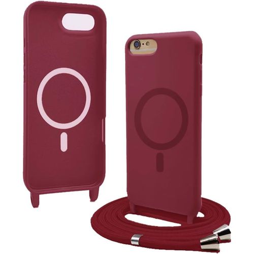 Eryi-Coque Magnétique Pour Iphone 8 / Iphone Se 2020/2022 Avec Cordon,[Compatible Avec Magsafe],Silicone Avec Collier Case Portable Cover,Réglable Collier Lanyard Case,Rouge