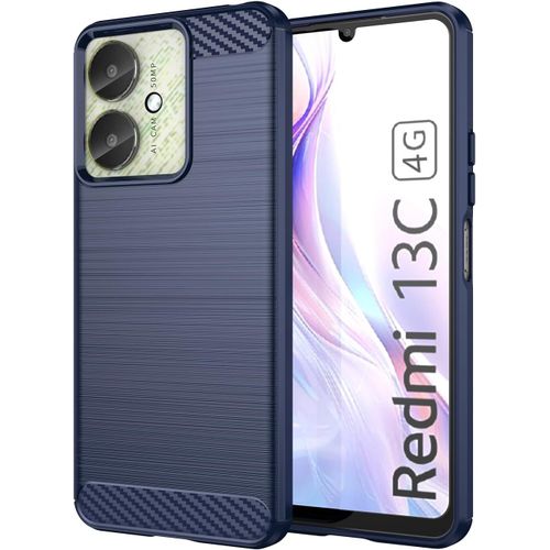Eryi-Coque Pour Xiaomi Redmi 13c / Poco C65, Housse Premium Tpu Souple Texture Fibre De Carbone Etui Protection Téléphone Antichoc, Anti-Rayures, Anti-Dérapante, Silicone Case Bumper, Bleu