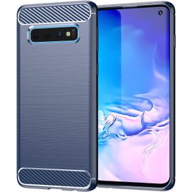 Eryi-Coque Pour Samsung Galaxy S10, Housse Premium Tpu Souple Texture Fibre De Carbone Etui Protection Téléphone Antichoc, Anti-Rayures, Anti-Dérapante, Silicone Case Bumper, Bleu