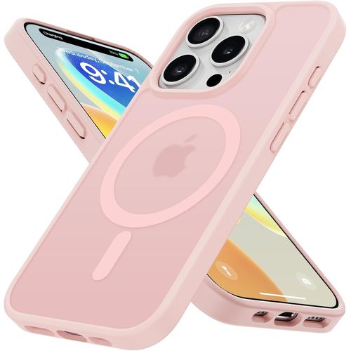 Eryi-Coque Mat Pour Iphone 15 Pro Magnétique Compatible Avec Magsafe, Étui Translucide Mat Toucher Doux Et Soyeux Housse Arrière Anti-Rayures Givrée Protection Antichoc Militaire Givré Rose