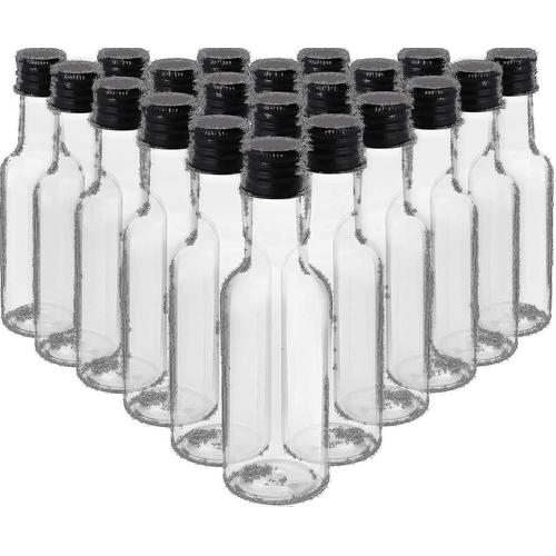 Mini bouteilles d'alcool (paquet de 24)-bouteilles d'alcool vides en plastique réutilisables de 50 ml avec bouchons à vis noirs et entonnoir à liquide