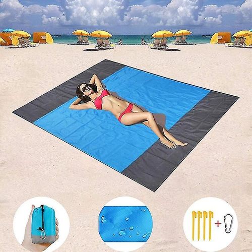 Auspicious-Tapis De Plage Extra Large 200 Cm X 200 Cm, Couverture De Pique-Nique Imperméable, Anti-Sable, Lavable En Machine, Nylon Bleu