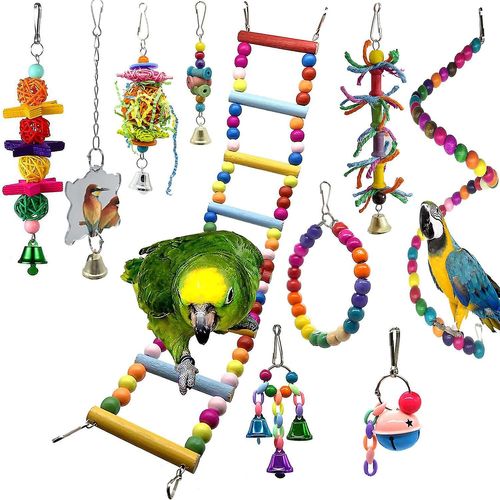 Jouets À Mâcher Balançoire Pour Perroquets Et Oiseaux, Cloche Suspendue, Jouets En Cage Adaptés Aux Petites Perruches, 10 Paquets