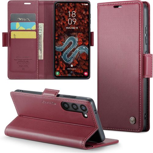 Eryi-Coque Pour Samsung Galaxy S24/25 Plus Étui Portefeuille Cover En Cuir Pu Wallet Avec Cartes Magnétique Et Rfid Protection Antivol Folio Housse Samsung S25 Plus Case, Vin Rouge